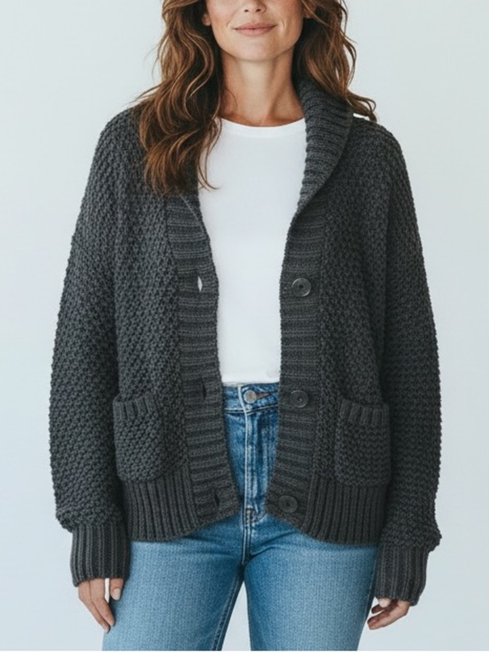 Classic Charcoal Chunky Knit Cardigan Sweater